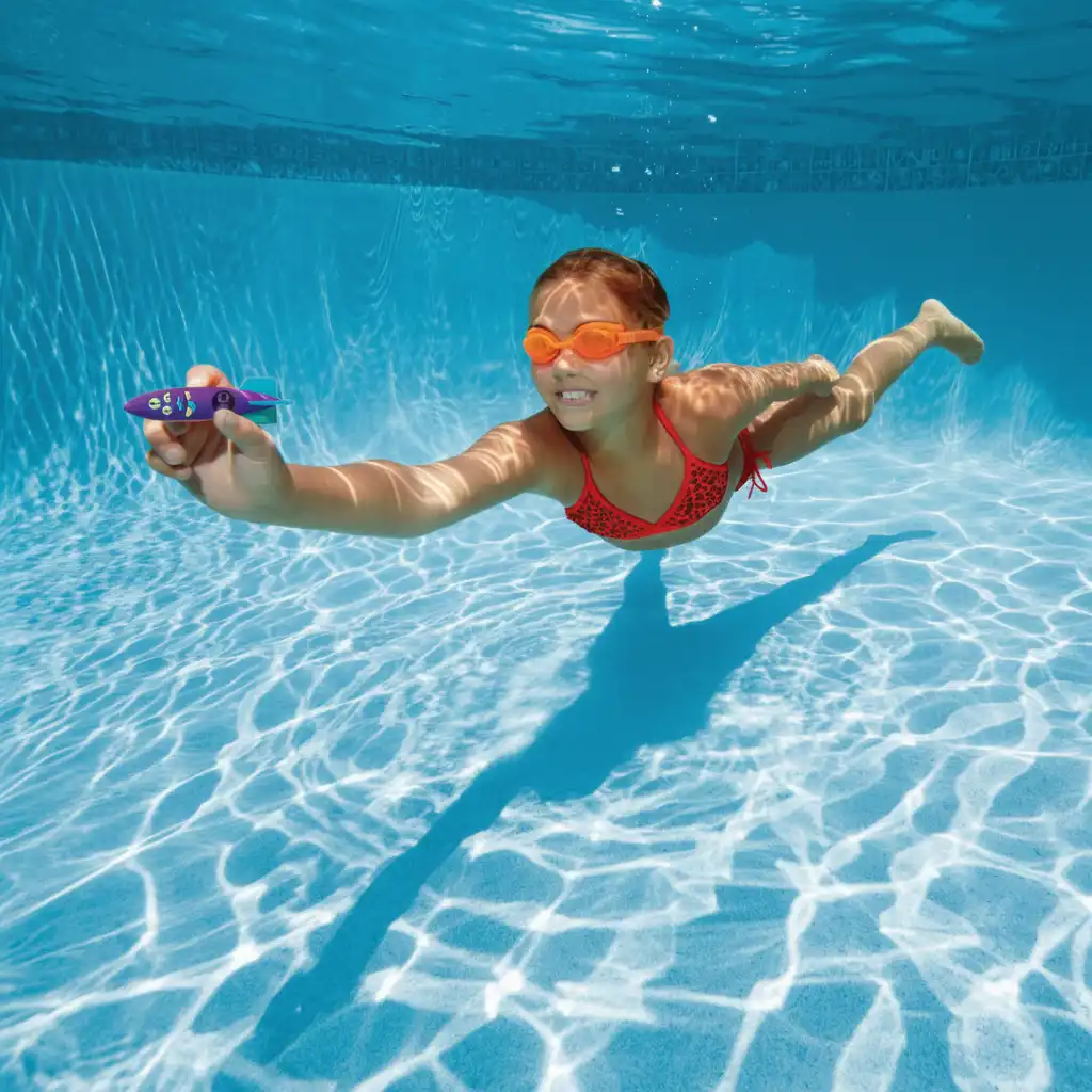Colores brillantes para fácil orientación bajo la superficie de la piscina.