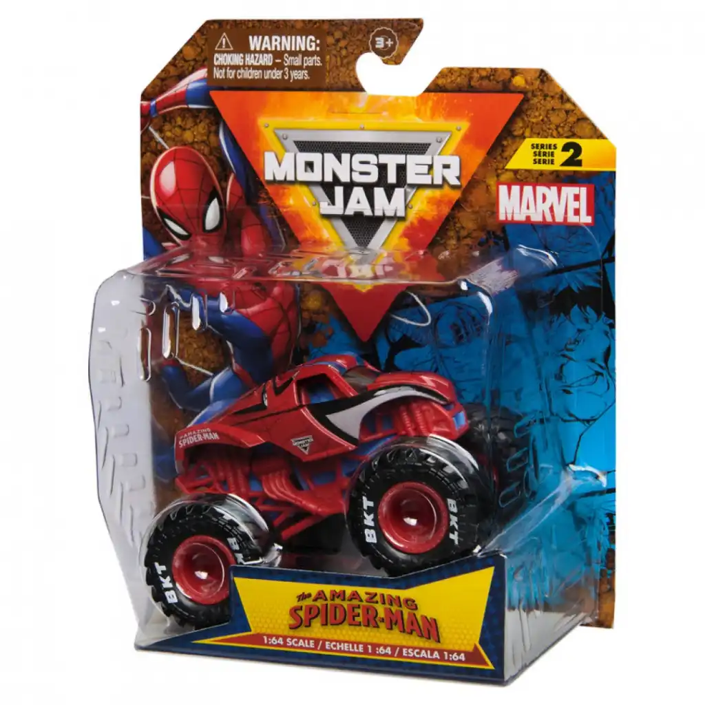 ¡Experimenta acción infinita con el monster truck en colores Spider-Man!
