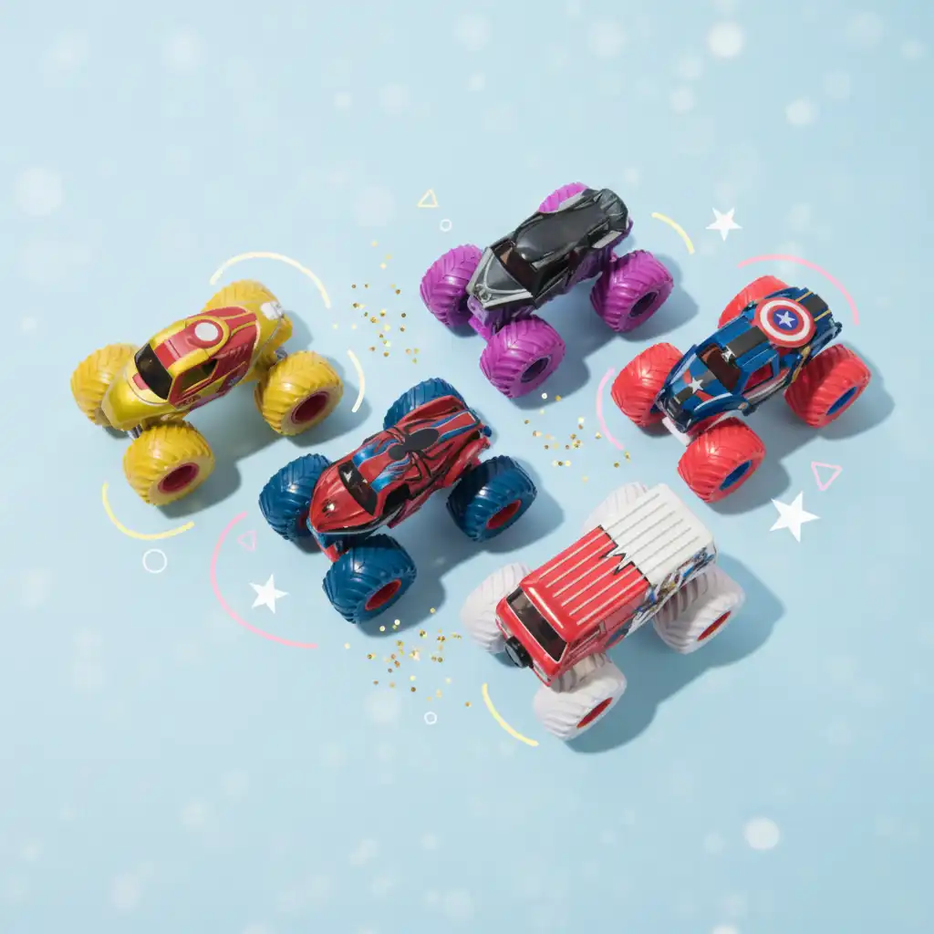 Vive aventuras heroicas en la arena con los icónicos camiones Marvel.