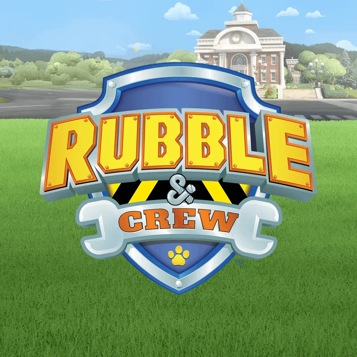 Logo oficial de Rubble y su equipo vehículo de construcción funcional Motor