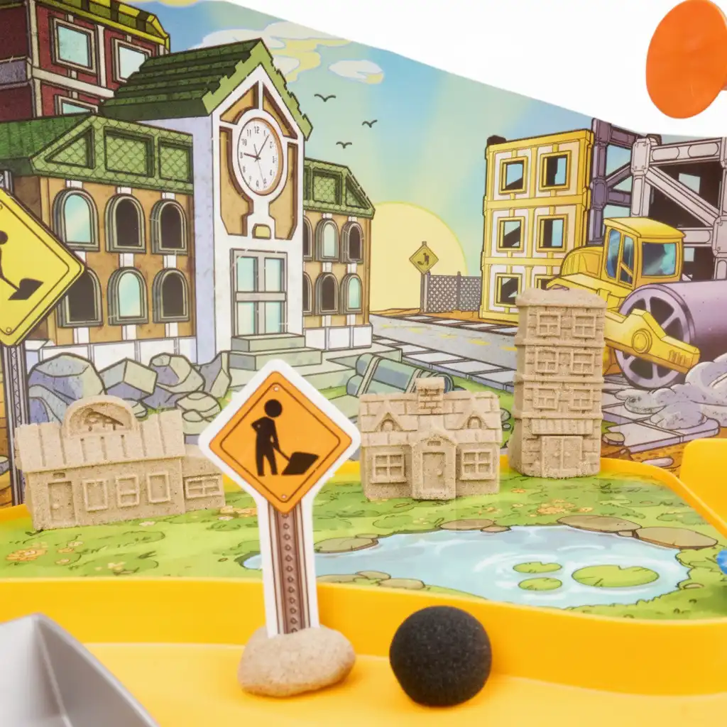 Acabado de calidad en maquinaria de construcción y arena única.
