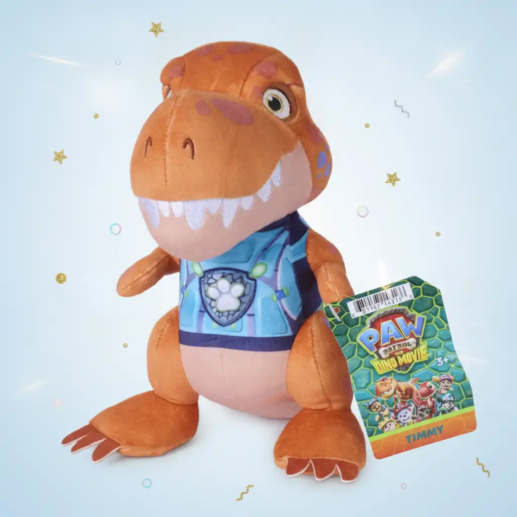 Vive una gran aventura de dinosaurios con un peluche suave.
