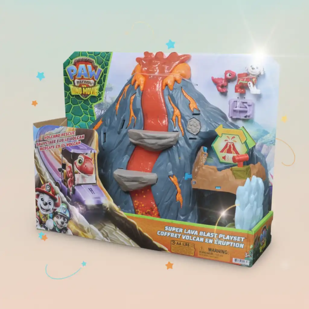 Set de juego completo con figuras y vehículo incluido.